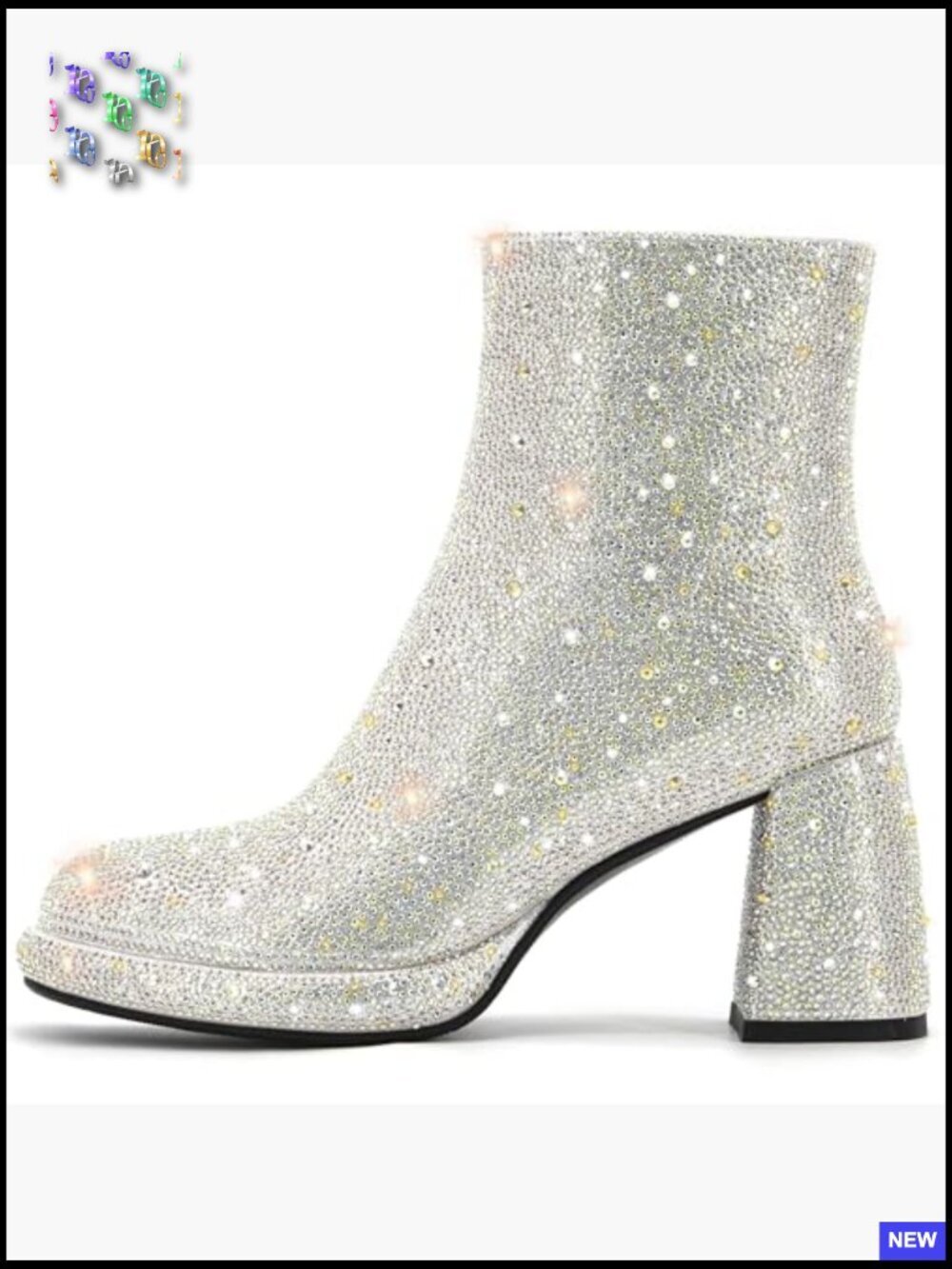 Sparkly Rhinestone Chunky Heeled Ankle Booties Wedding Bride Platform Boots - Picture 3 of 6
